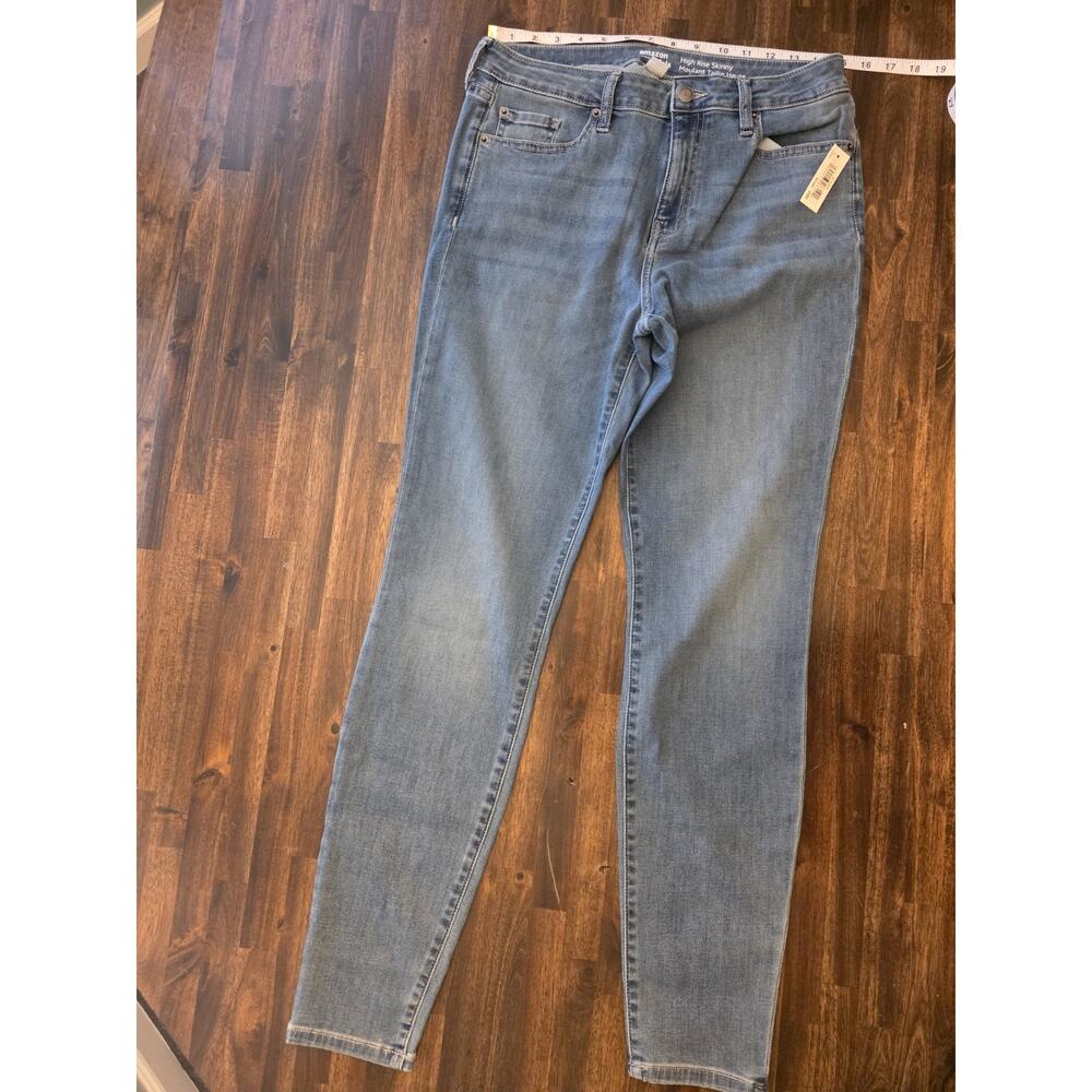 NWT Amazon Essentials Womens 12 Long Jeans Blue High Rise Skinny Stretch Denim